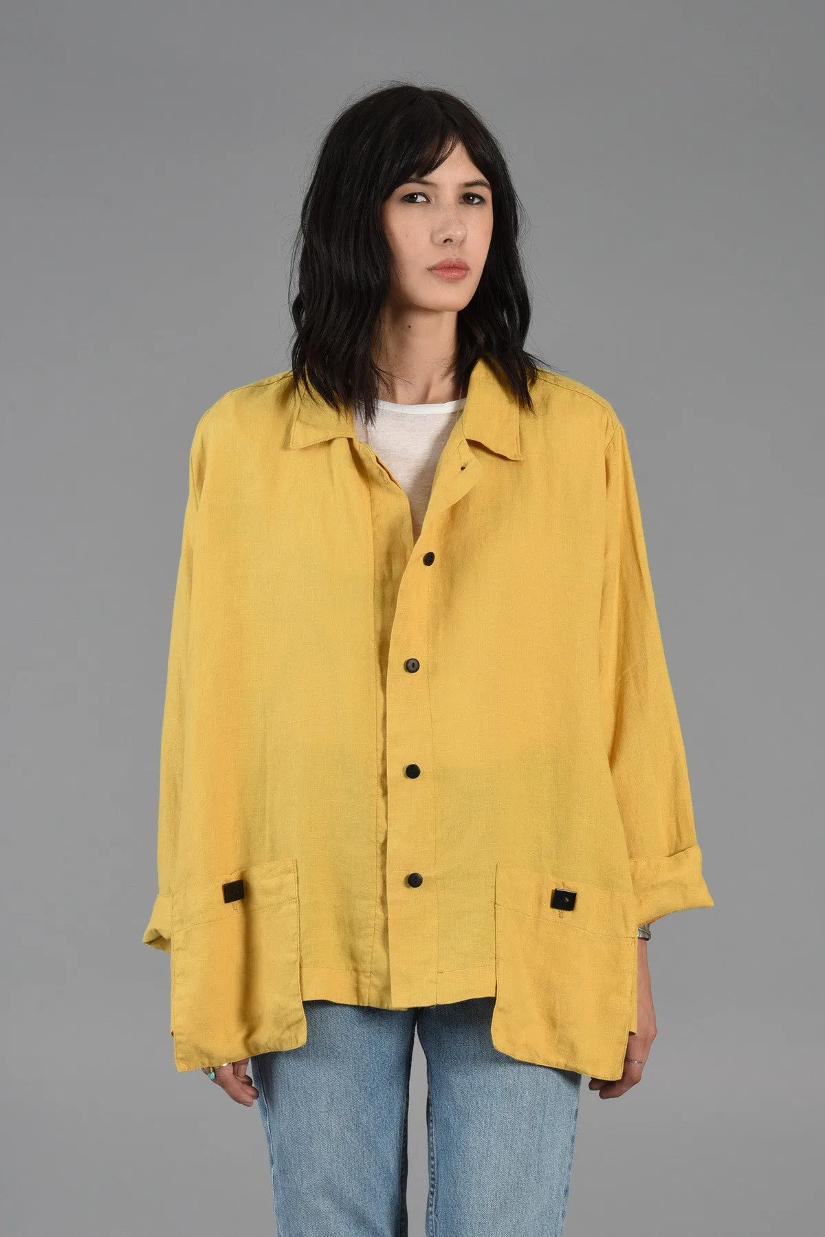 Avant Garde Linen Swing Coat with Applied Pockets