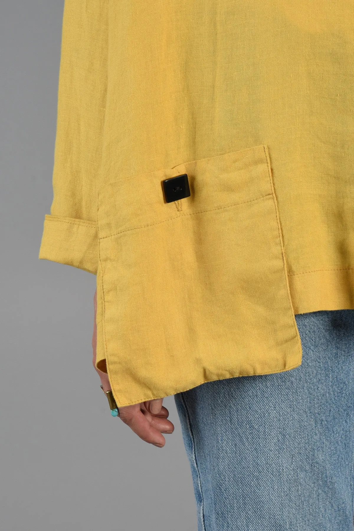 Avant Garde Linen Swing Coat with Applied Pockets