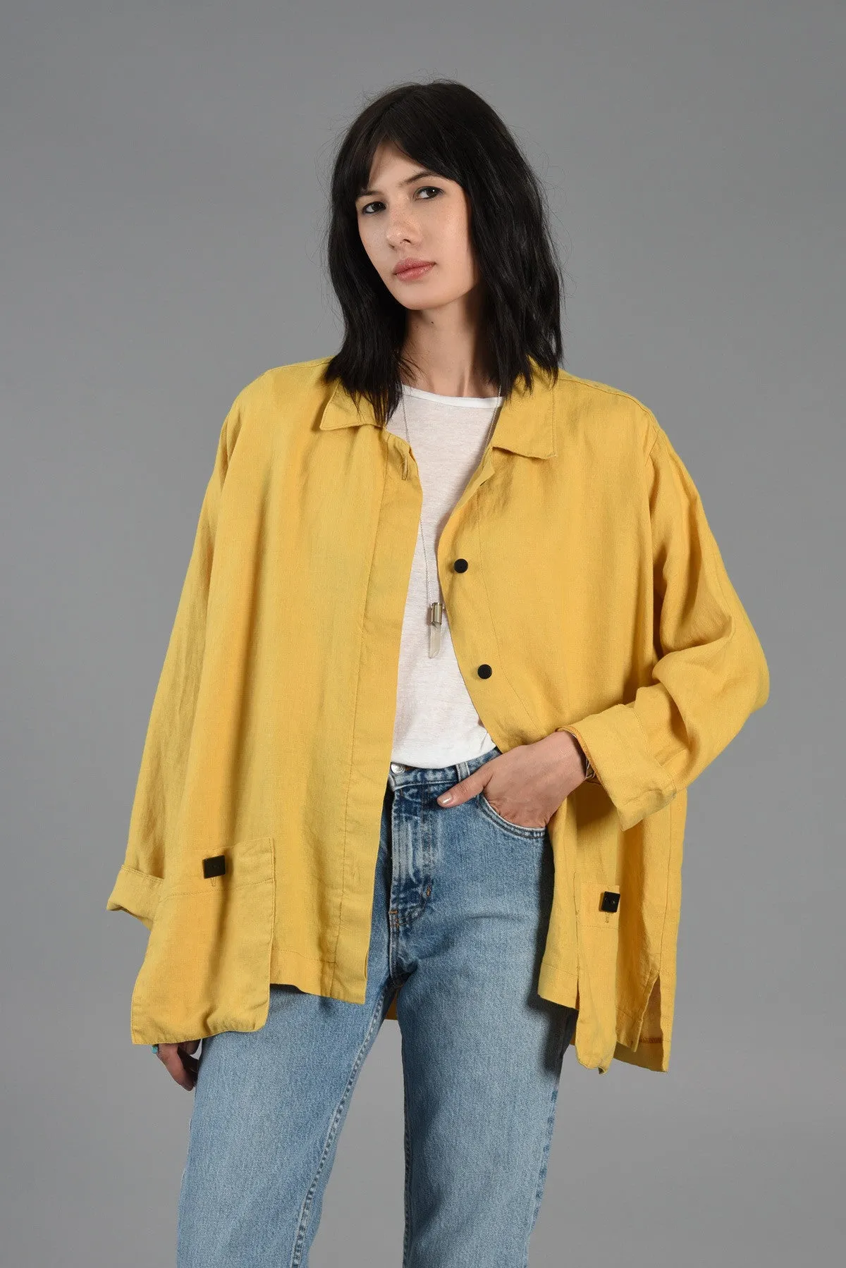 Avant Garde Linen Swing Coat with Applied Pockets