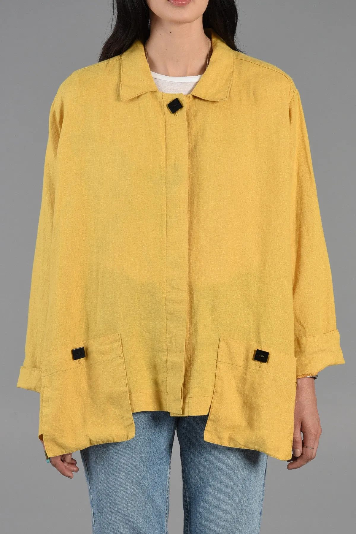 Avant Garde Linen Swing Coat with Applied Pockets