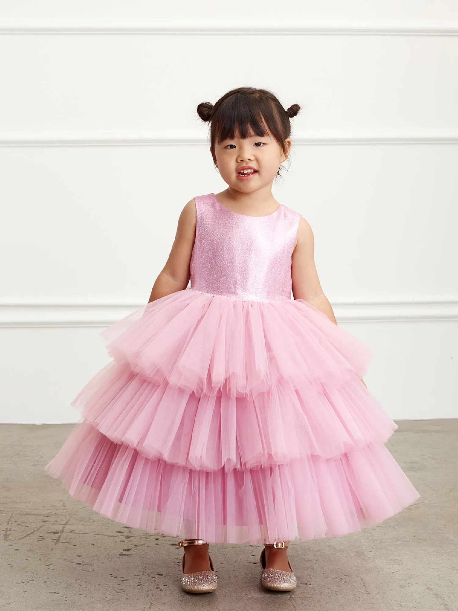 Baby Girls Violet Metallic Glitter Layered Tulle Flower Girl Dress 6-24M
