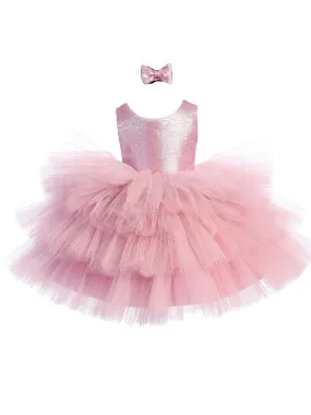 Baby Girls Violet Metallic Glitter Layered Tulle Flower Girl Dress 6-24M