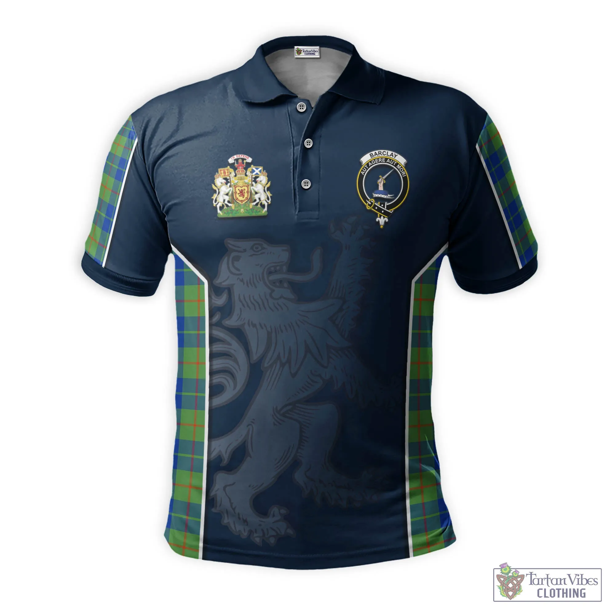 Barclay Hunting Ancient Tartan Men's Polo Shirt with Family Crest and Lion Rampant Vibes Sport Style