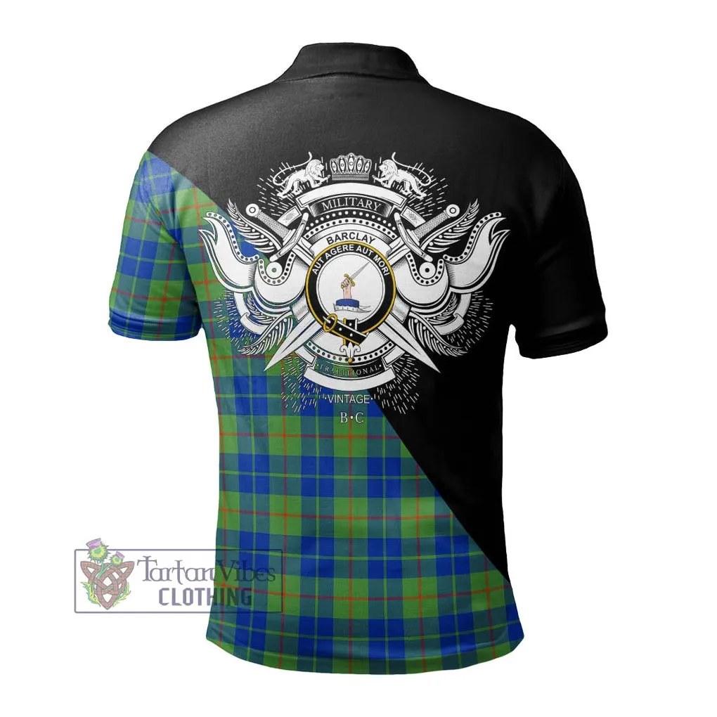 Barclay Hunting Ancient Tartan Polo Shirt with Family Crest and Military Logo Style
