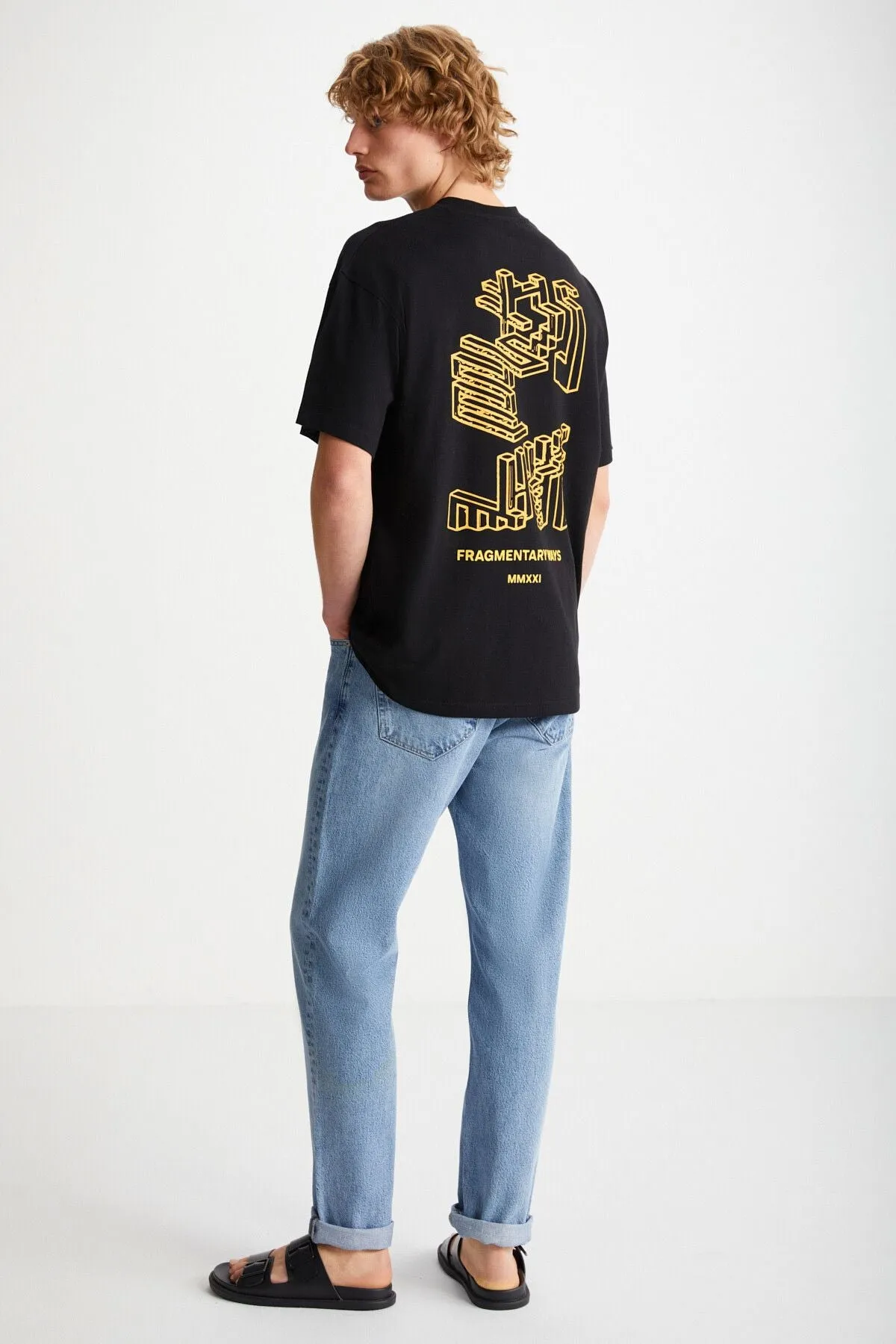Beal Men's Back Print Detailed Oversizle Fit Plenty Plenty 100 %Organic Cotton Knitting Short Sleeve Black T-shirt