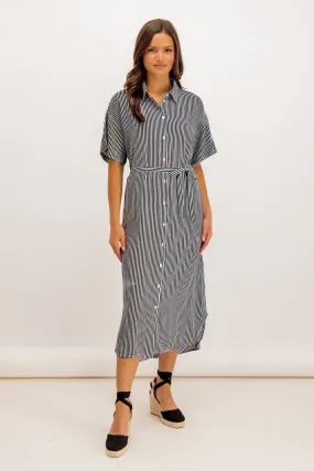 Black & White Bumpy Striped Shirt Dress