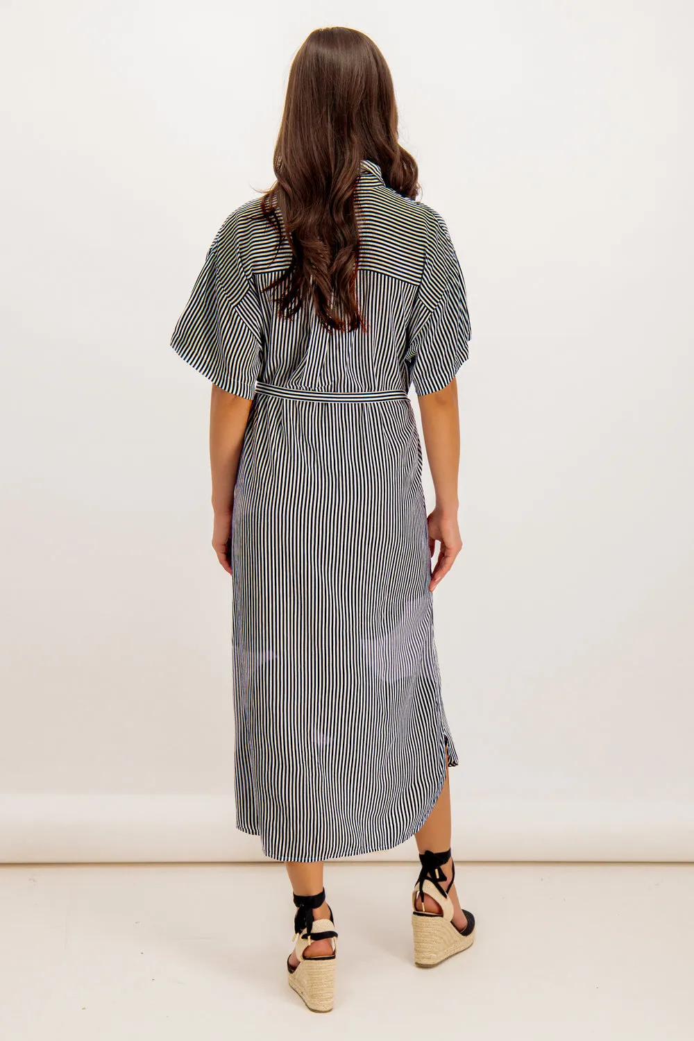 Black & White Bumpy Striped Shirt Dress