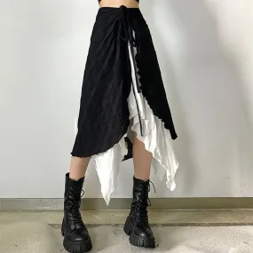 Black and White Asymmetrical Layered Midi Skirt