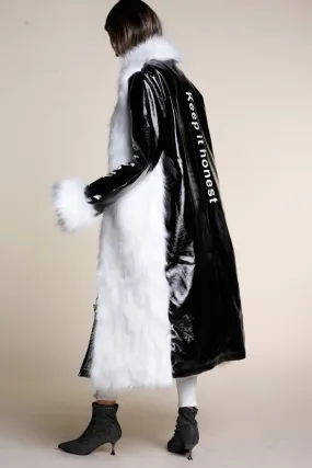 Black and white vinyl long coat | REALY JACKET
