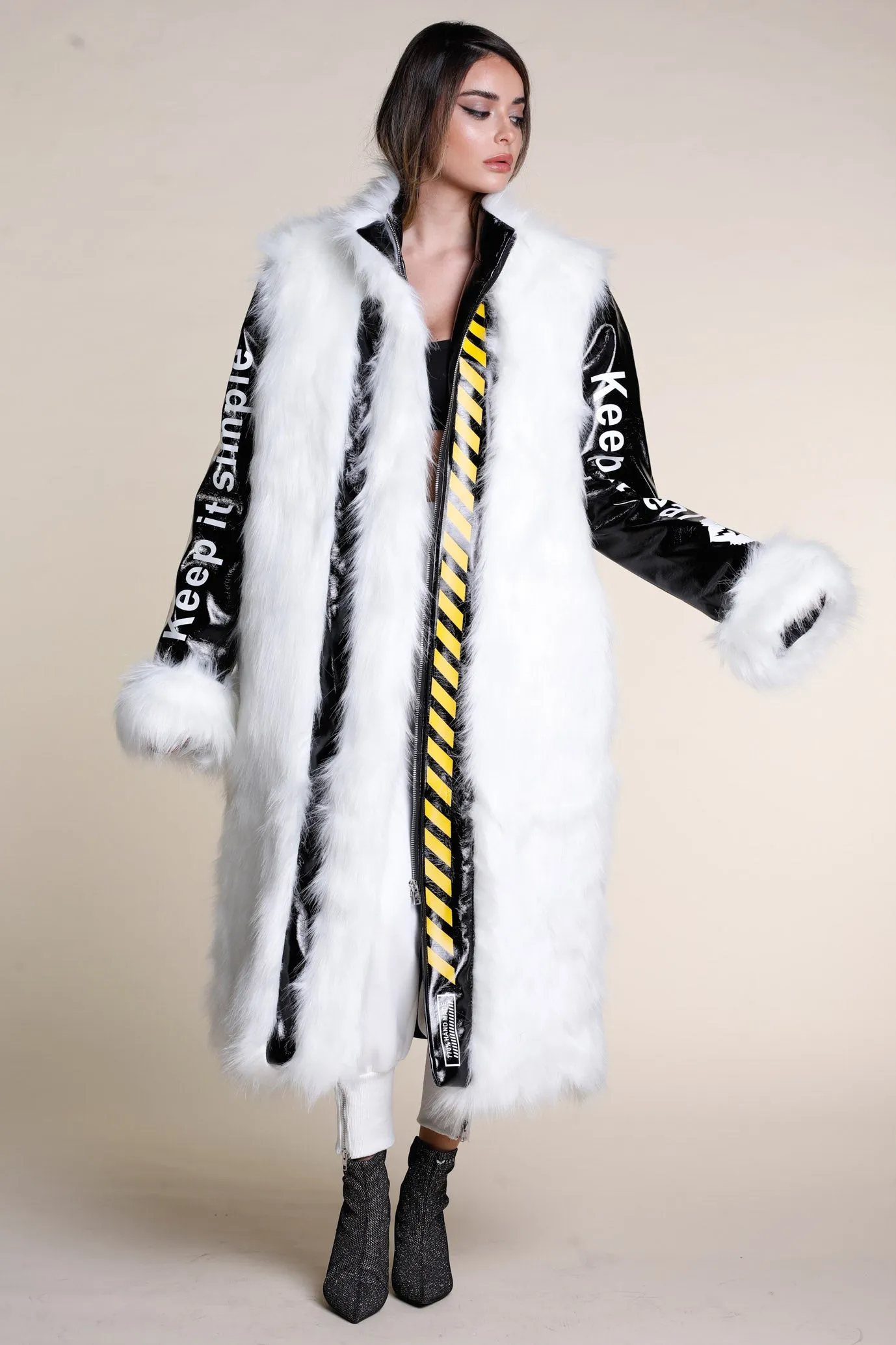 Black and white vinyl long coat | REALY JACKET
