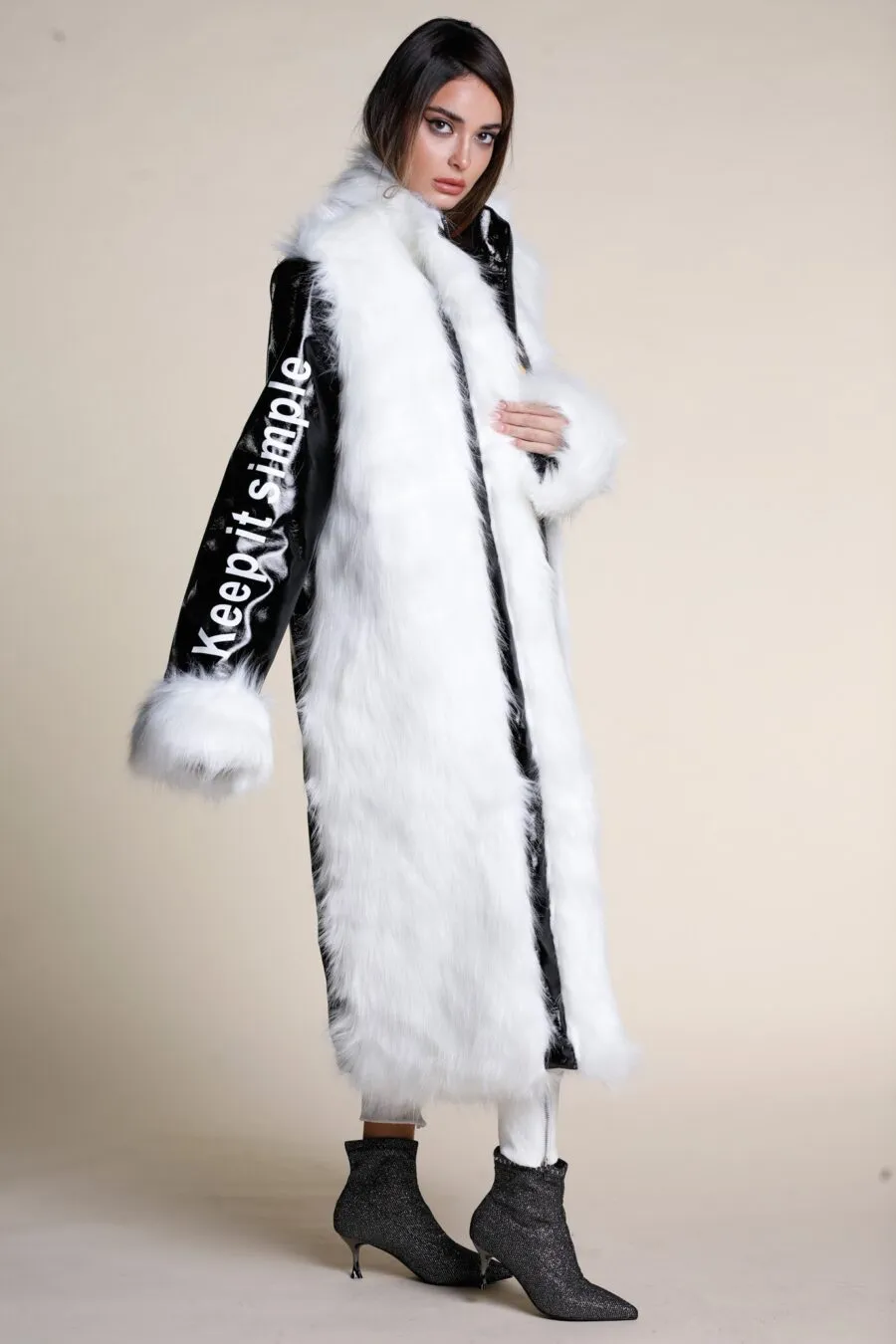 Black and white vinyl long coat | REALY JACKET