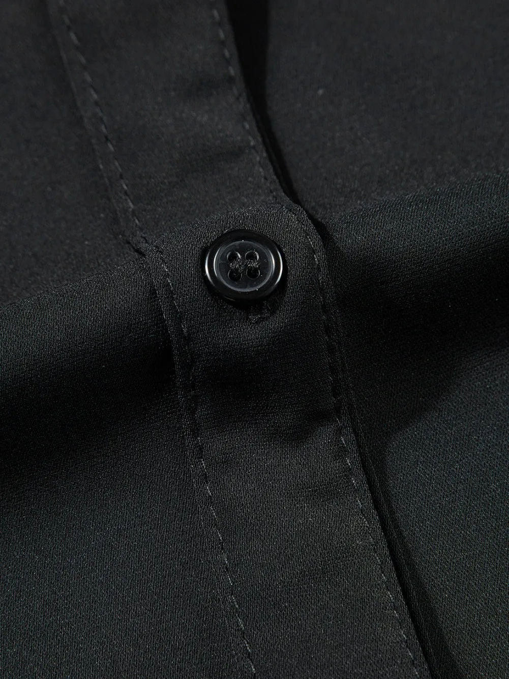 Black Plus Size Tie Cuffs V Neck Shirt Dress