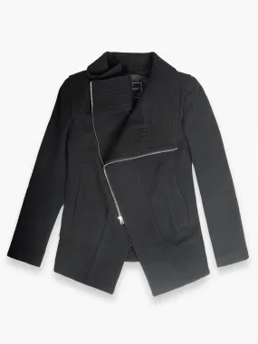 Black Woollen Coat With Asymetric Zip