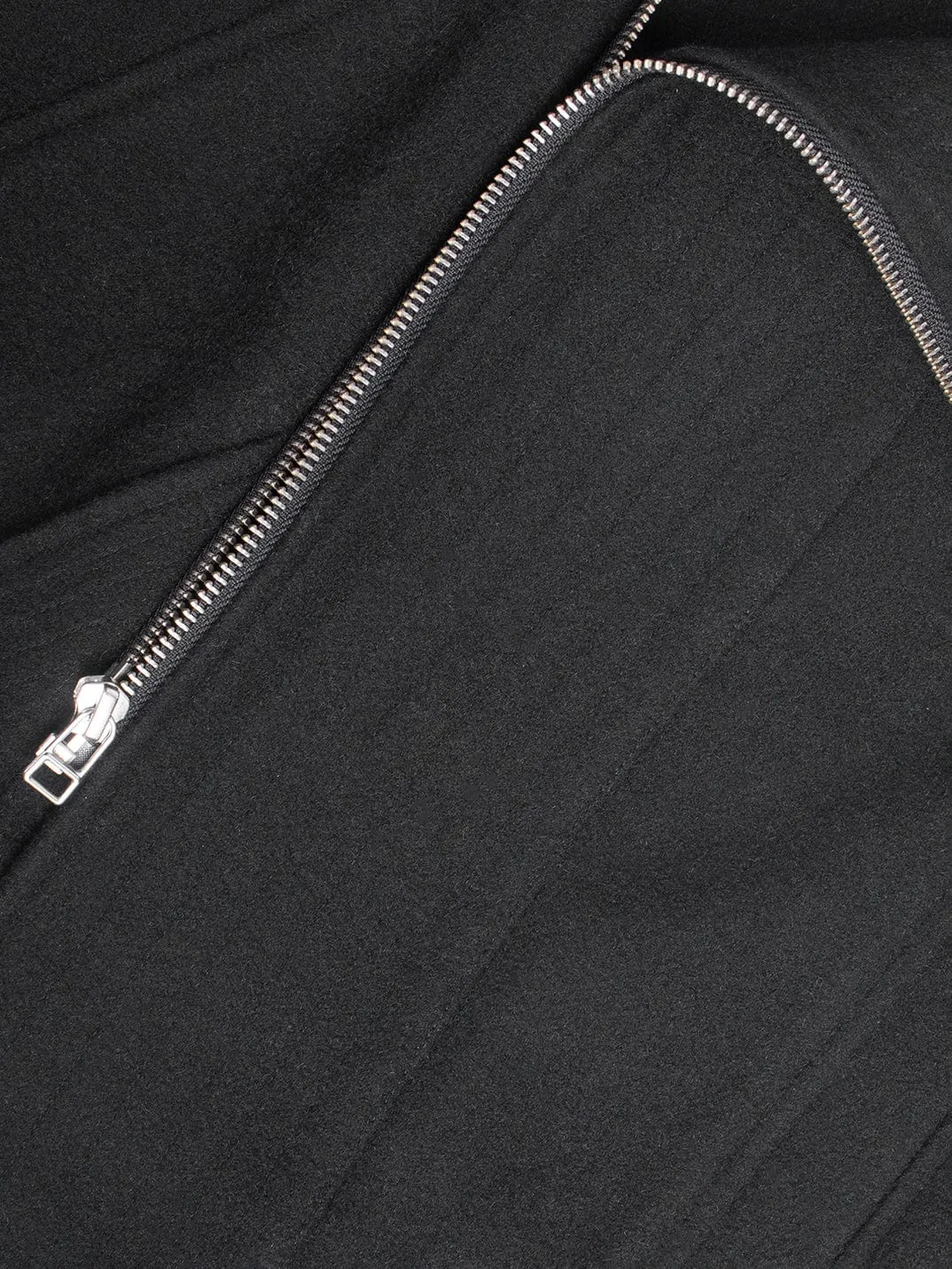 Black Woollen Coat With Asymetric Zip
