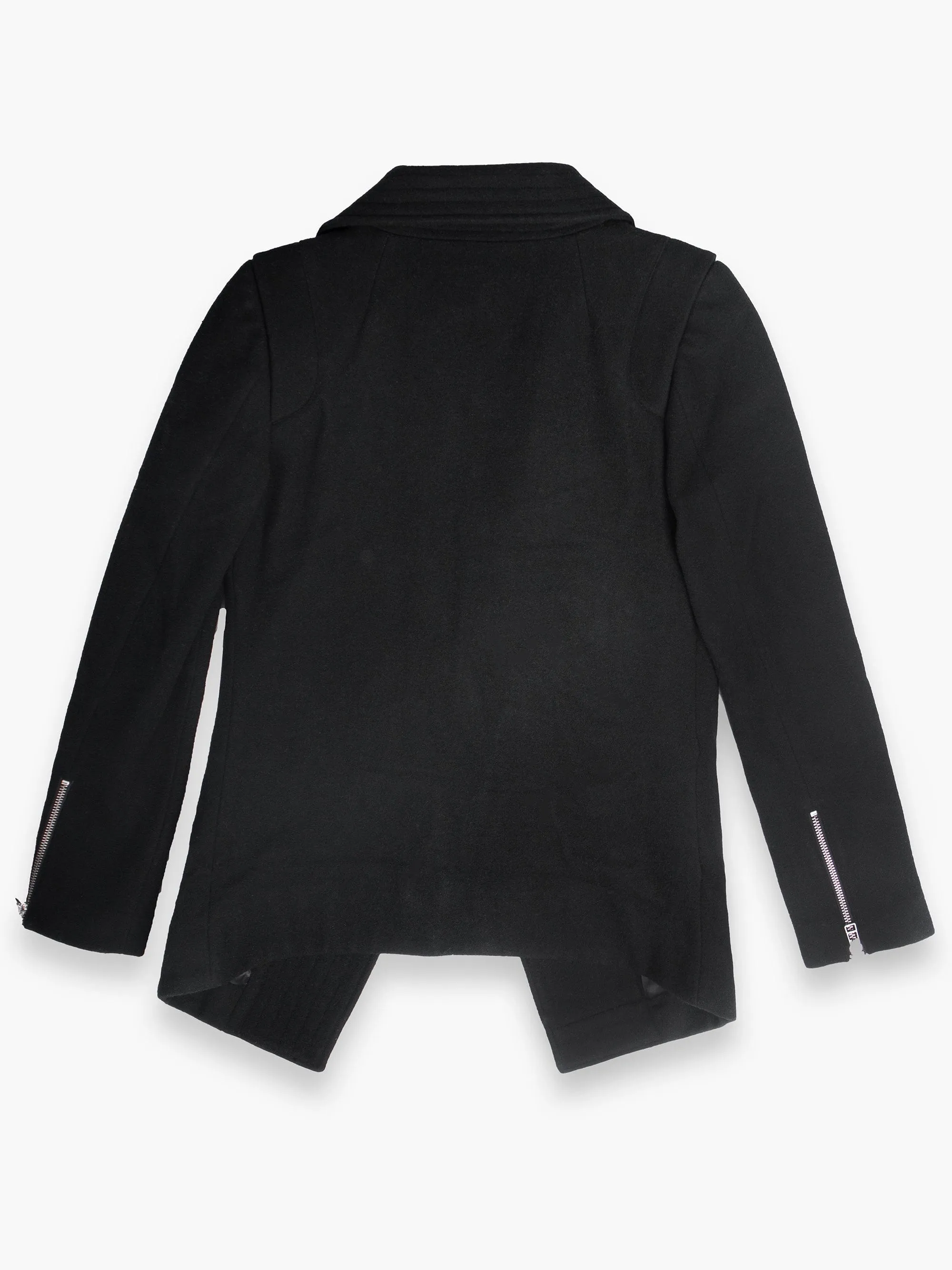 Black Woollen Coat With Asymetric Zip