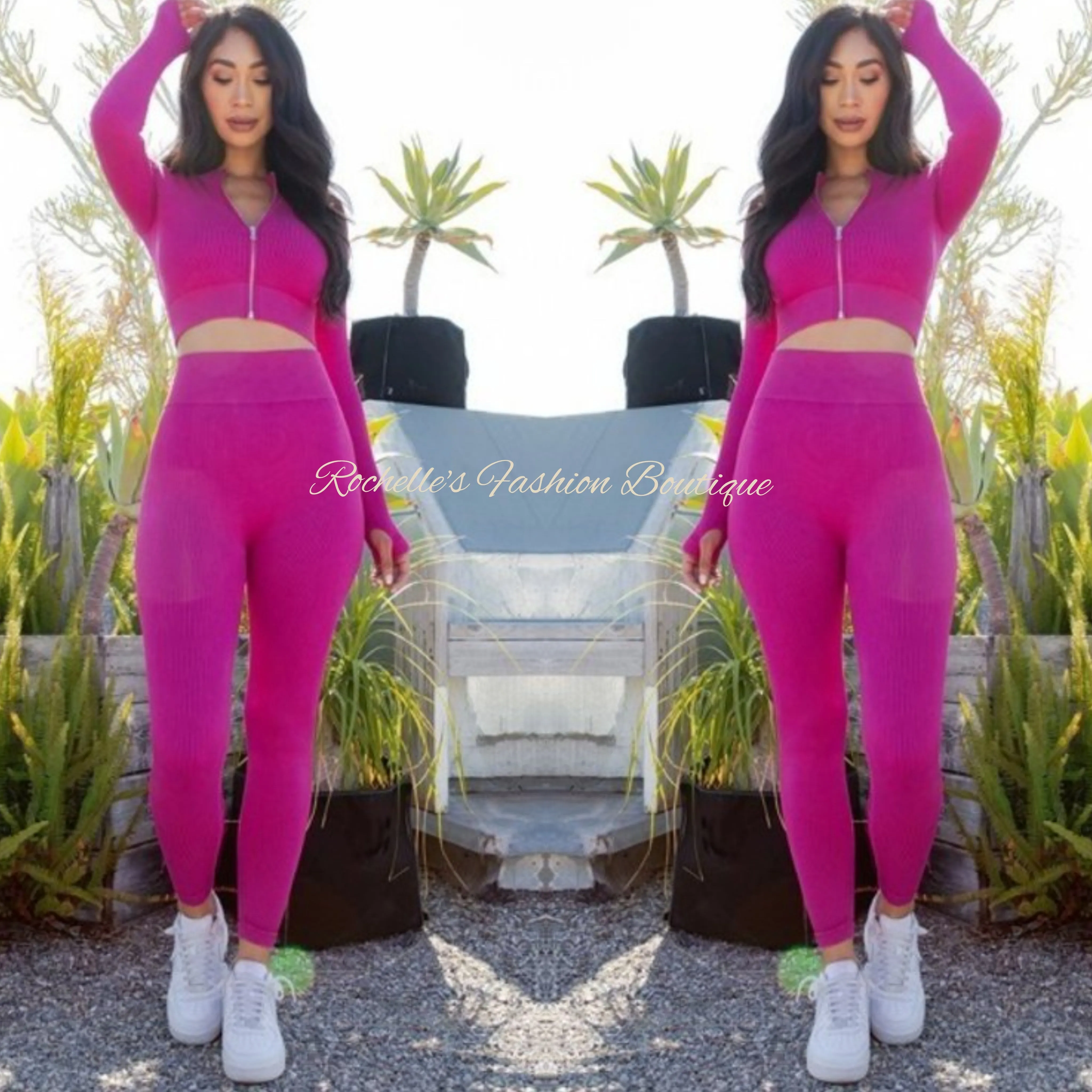 Black Zip-Up Crop Jogging Set