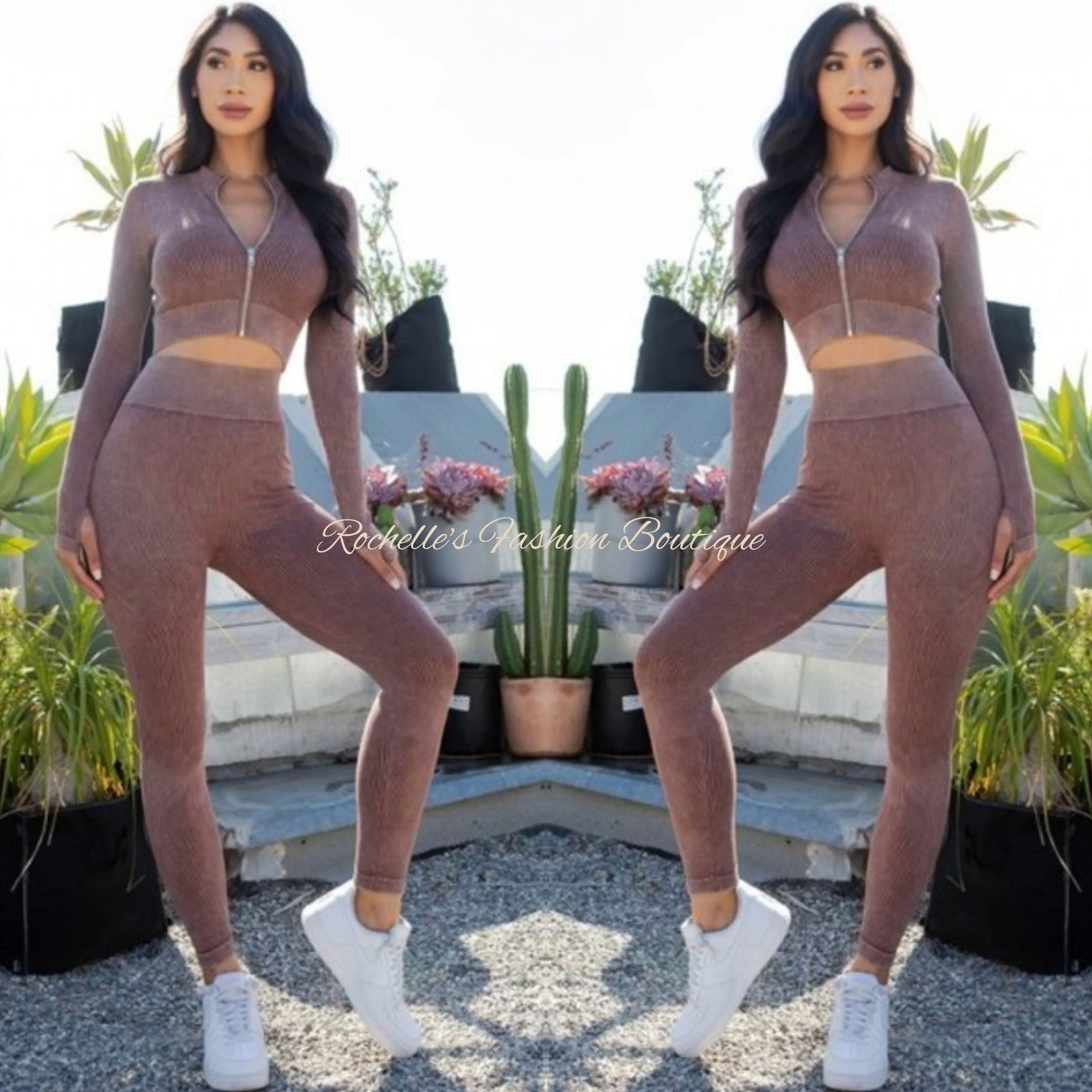 Black Zip-Up Crop Jogging Set