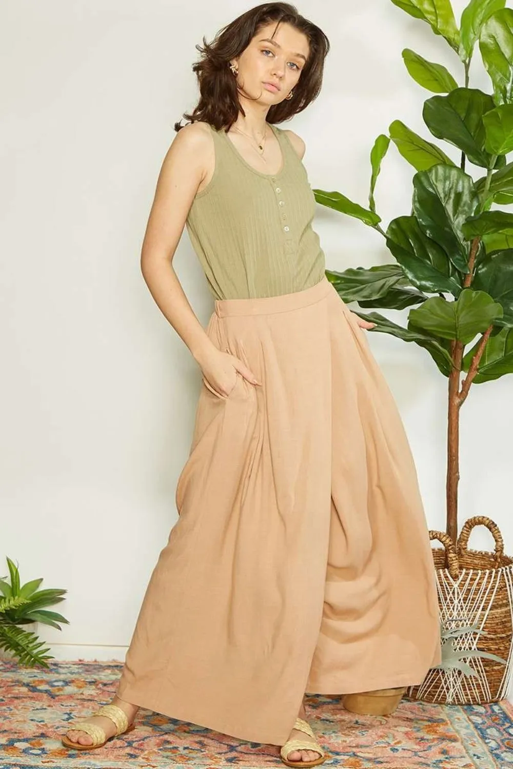 Blue Zone Planet |  Mittoshop Wrap Pleating Detail Wide Leg Pants