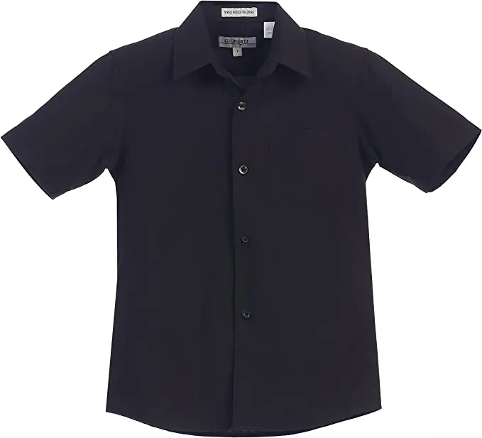 Boy's Short Sleeve Solid Dress Shirt -Black