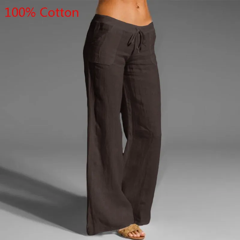 Celmia Women Vintage Wide Leg Pants Summer Palazzo Fashion Long Trousers Casual Elastic Waist Solid Thin Party Pantalones