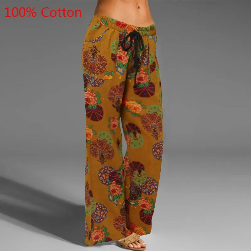 Celmia Women Vintage Wide Leg Pants Summer Palazzo Fashion Long Trousers Casual Elastic Waist Solid Thin Party Pantalones
