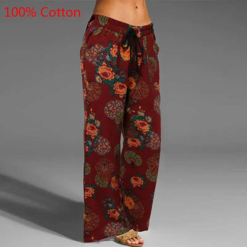 Celmia Women Vintage Wide Leg Pants Summer Palazzo Fashion Long Trousers Casual Elastic Waist Solid Thin Party Pantalones