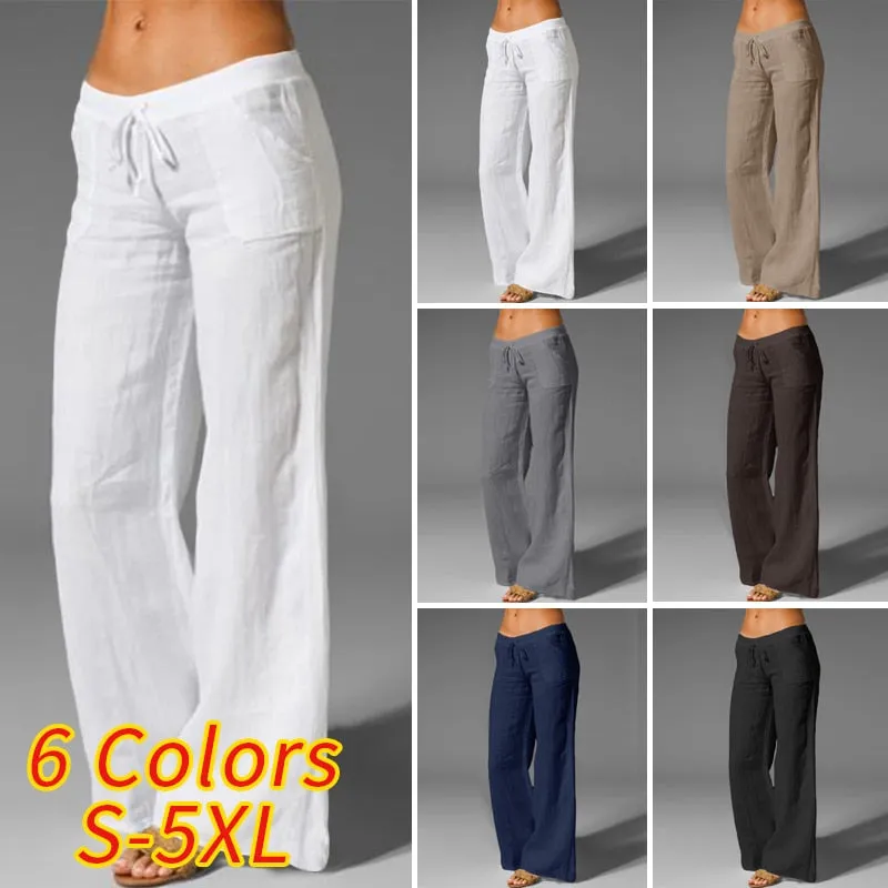 Celmia Women Vintage Wide Leg Pants Summer Palazzo Fashion Long Trousers Casual Elastic Waist Solid Thin Party Pantalones