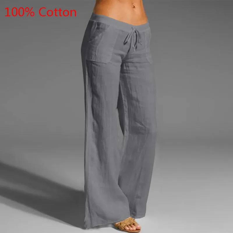 Celmia Women Vintage Wide Leg Pants Summer Palazzo Fashion Long Trousers Casual Elastic Waist Solid Thin Party Pantalones
