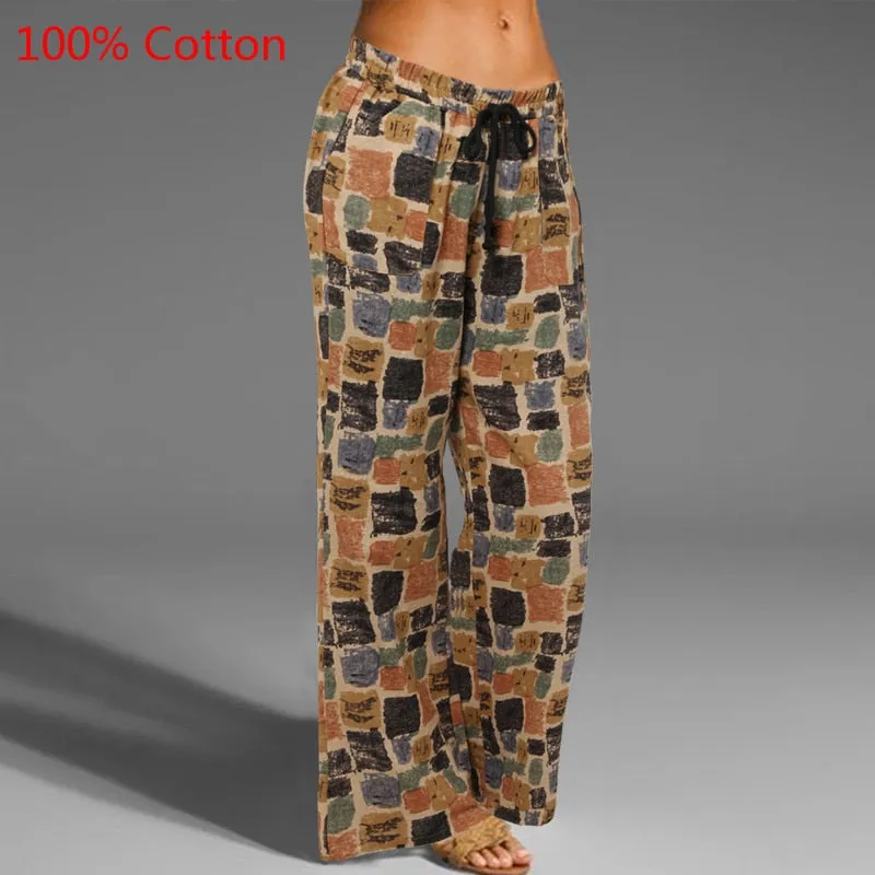 Celmia Women Vintage Wide Leg Pants Summer Palazzo Fashion Long Trousers Casual Elastic Waist Solid Thin Party Pantalones