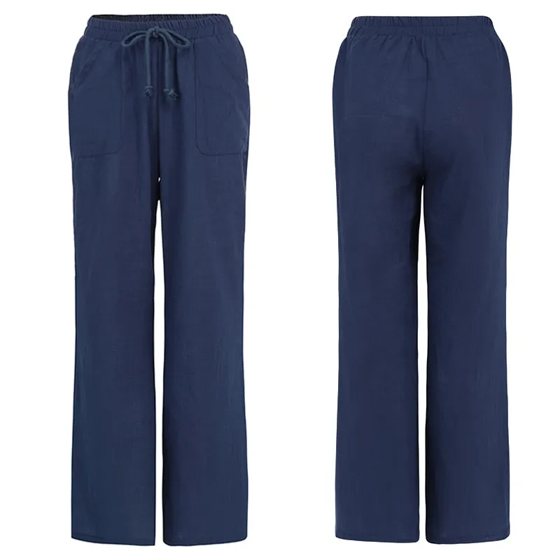 Celmia Women Vintage Wide Leg Pants Summer Palazzo Fashion Long Trousers Casual Elastic Waist Solid Thin Party Pantalones