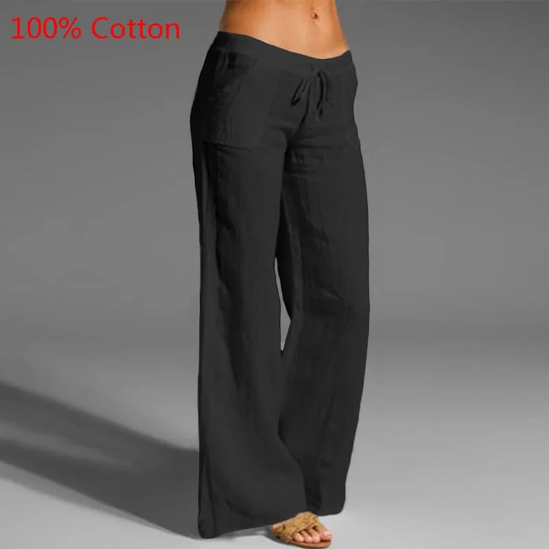 Celmia Women Vintage Wide Leg Pants Summer Palazzo Fashion Long Trousers Casual Elastic Waist Solid Thin Party Pantalones