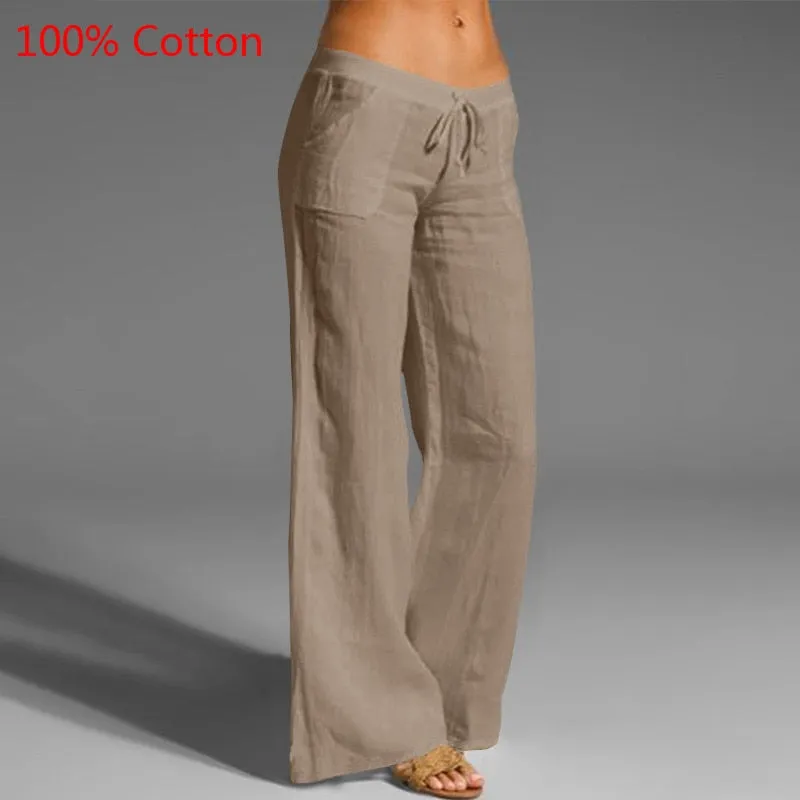 Celmia Women Vintage Wide Leg Pants Summer Palazzo Fashion Long Trousers Casual Elastic Waist Solid Thin Party Pantalones