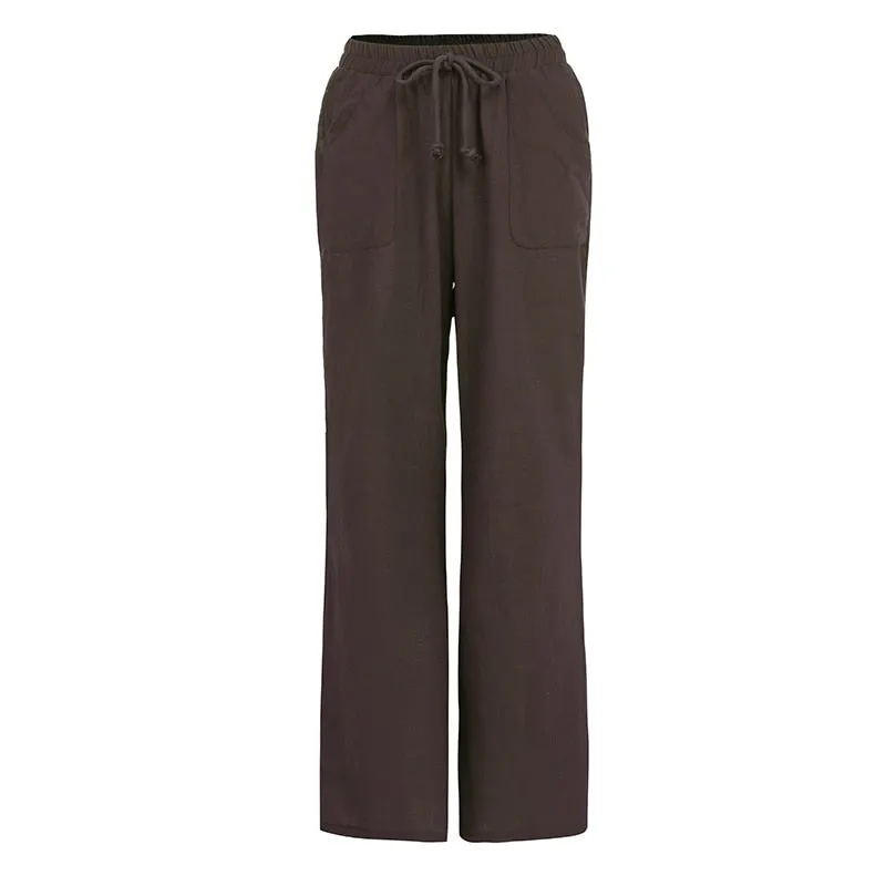 Celmia Women Vintage Wide Leg Pants Summer Palazzo Fashion Long Trousers Casual Elastic Waist Solid Thin Party Pantalones