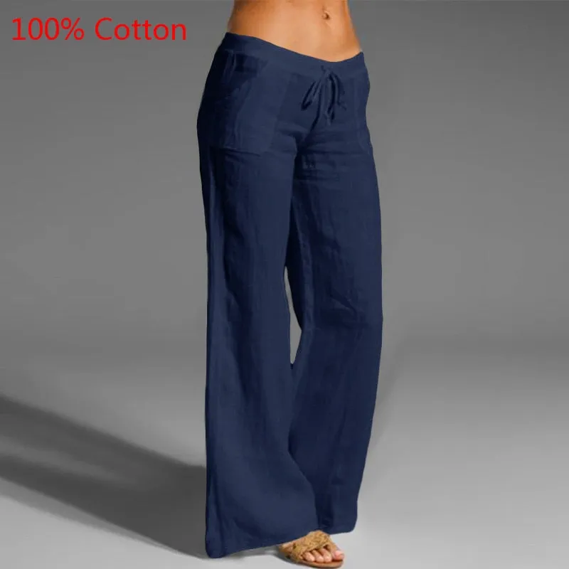 Celmia Women Vintage Wide Leg Pants Summer Palazzo Fashion Long Trousers Casual Elastic Waist Solid Thin Party Pantalones