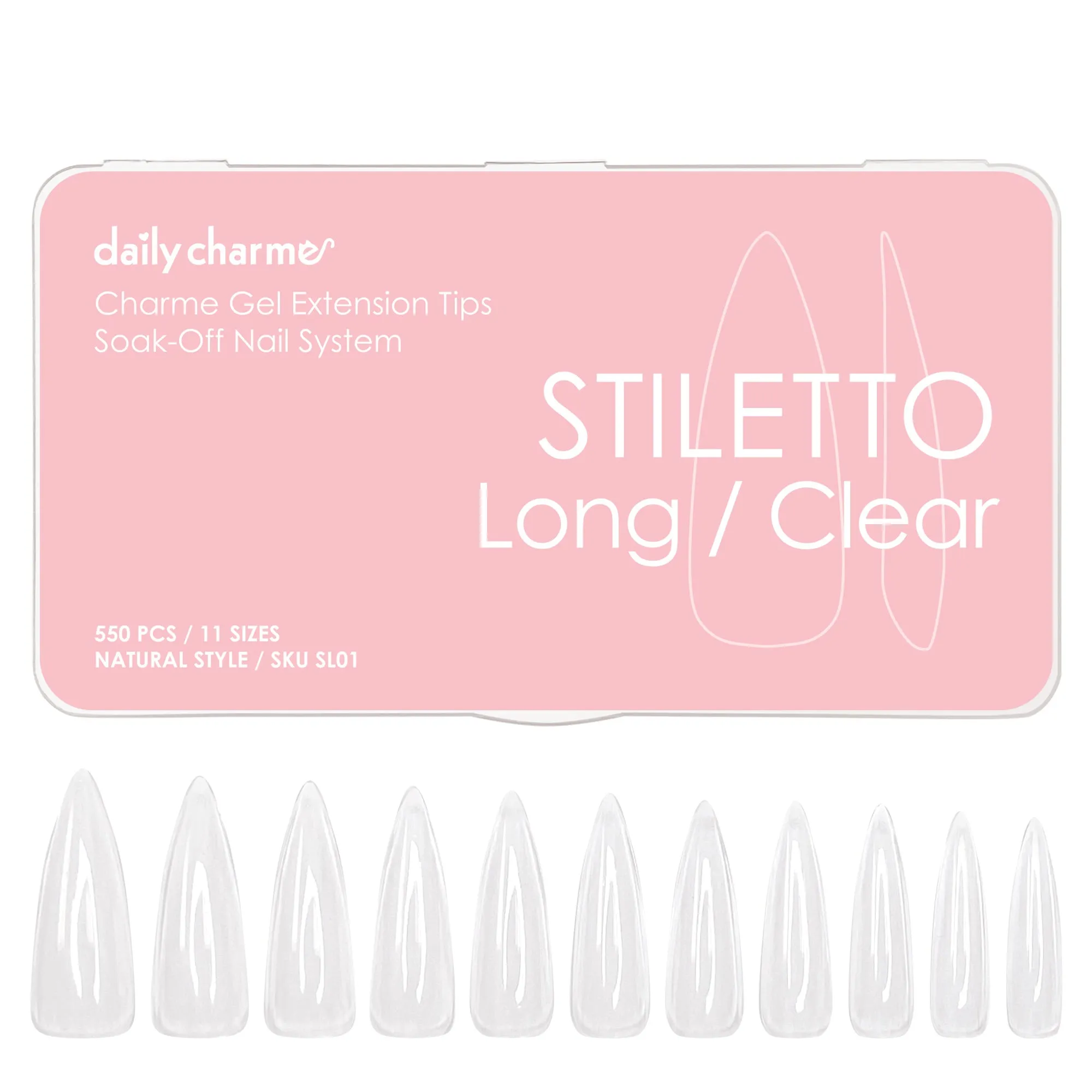 Charme Gel Extension Tips / Stiletto / Long / Clear
