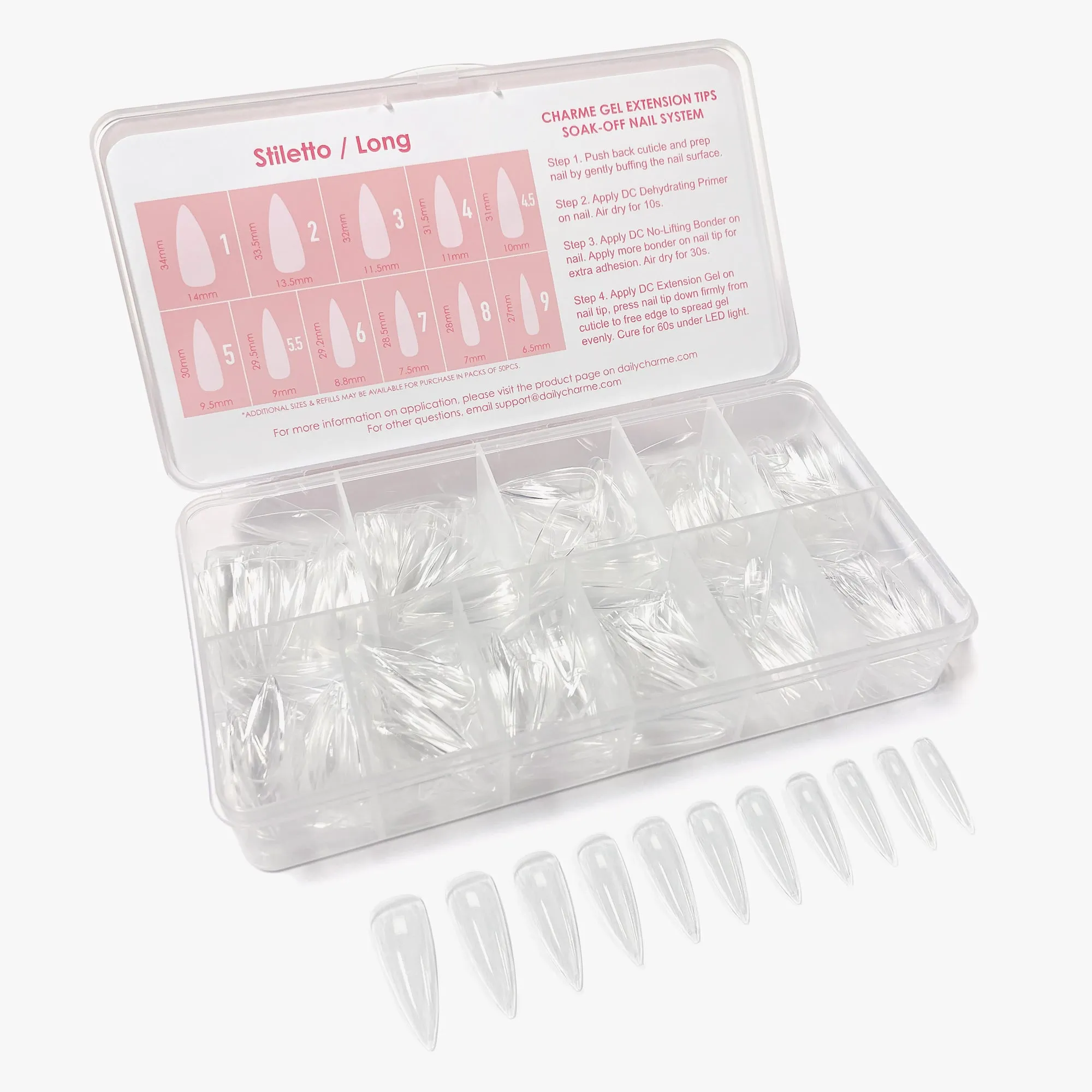 Charme Gel Extension Tips / Stiletto / Long / Clear