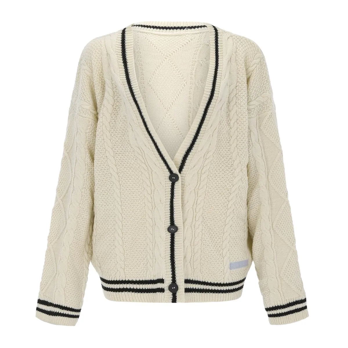 Chouyatou Women's Open Front Stars Embroideried Cable Knit Cardigans Button Down Sweater Outwear