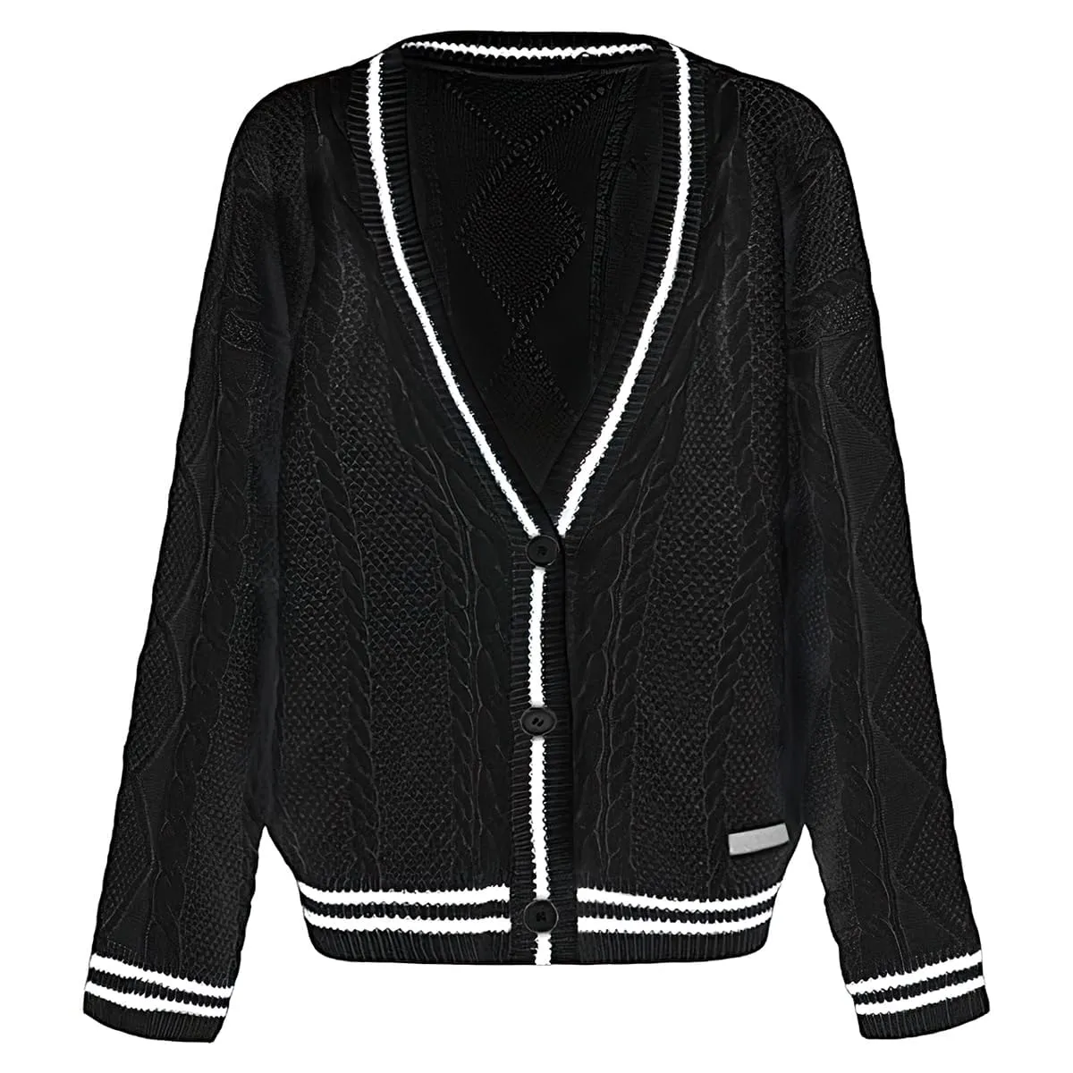Chouyatou Women's Open Front Stars Embroideried Cable Knit Cardigans Button Down Sweater Outwear