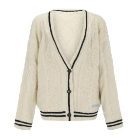 Chouyatou Women's Open Front Stars Embroideried Cable Knit Cardigans Button Down Sweater Outwear