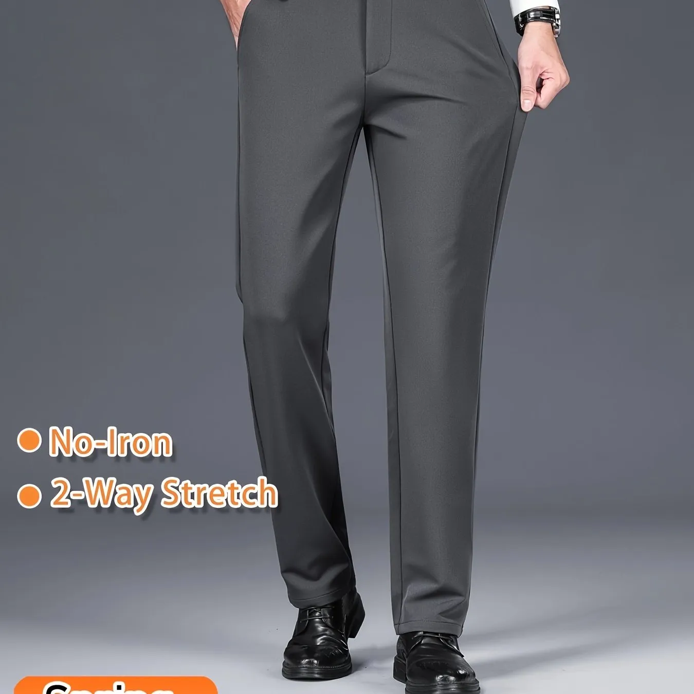 Classic Solid Color Slightly Stretch Dress Pants - Men's Formal Business Pants For Spring And Fall