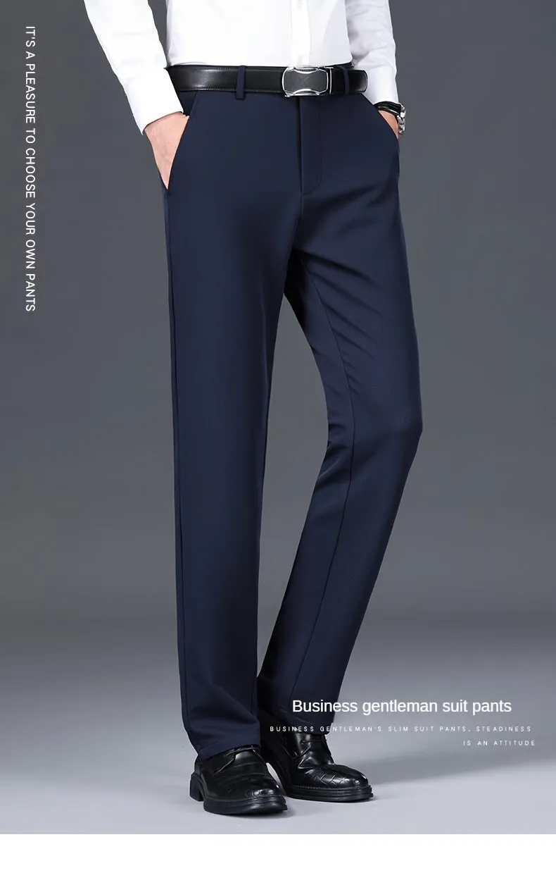 Classic Solid Color Slightly Stretch Dress Pants - Men's Formal Business Pants For Spring And Fall