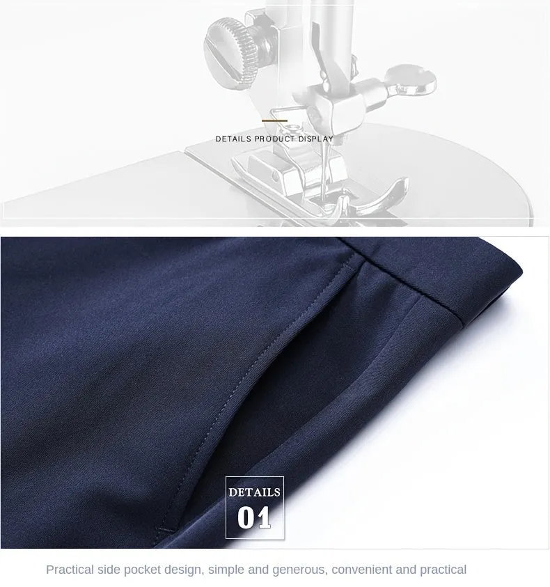 Classic Solid Color Slightly Stretch Dress Pants - Men's Formal Business Pants For Spring And Fall
