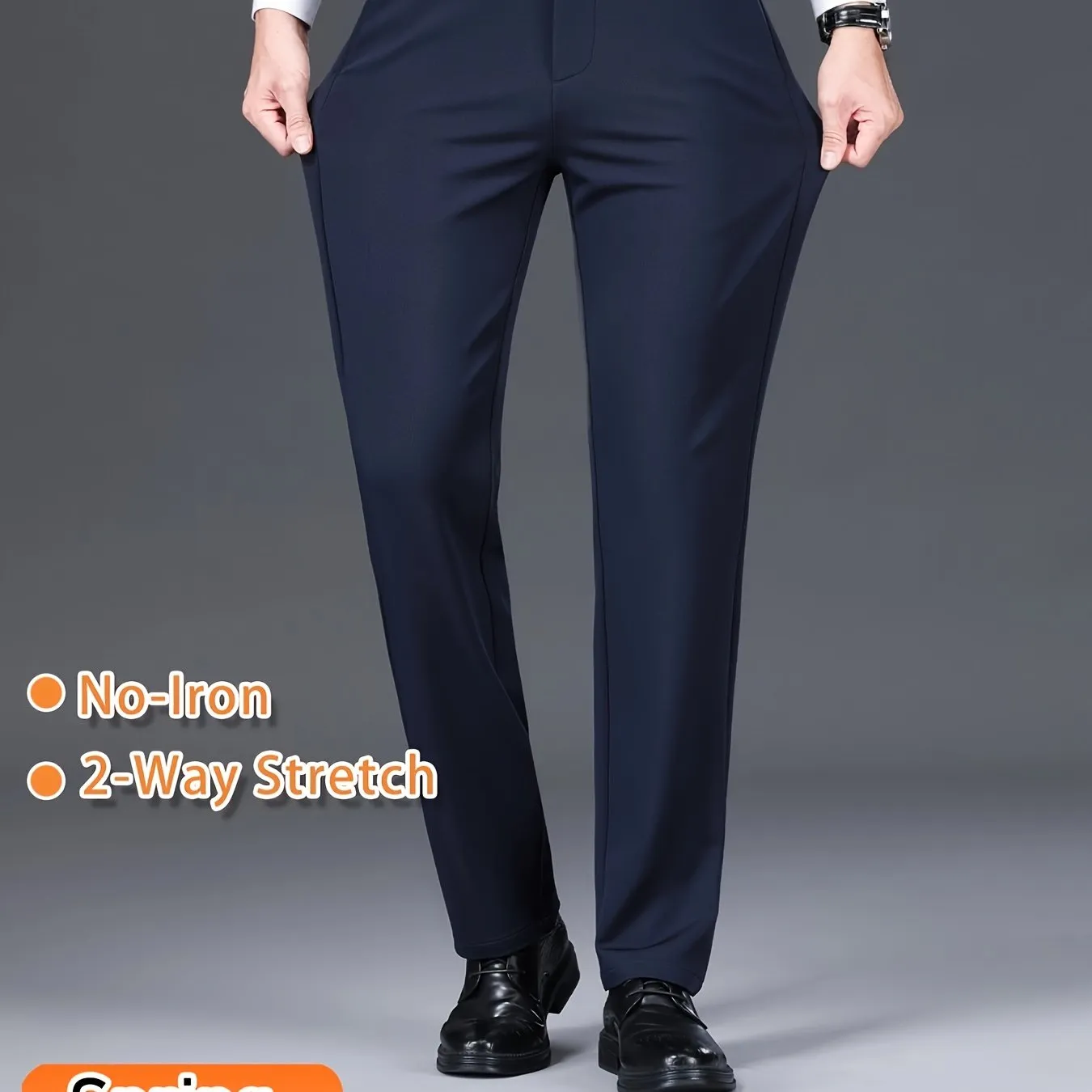 Classic Solid Color Slightly Stretch Dress Pants - Men's Formal Business Pants For Spring And Fall