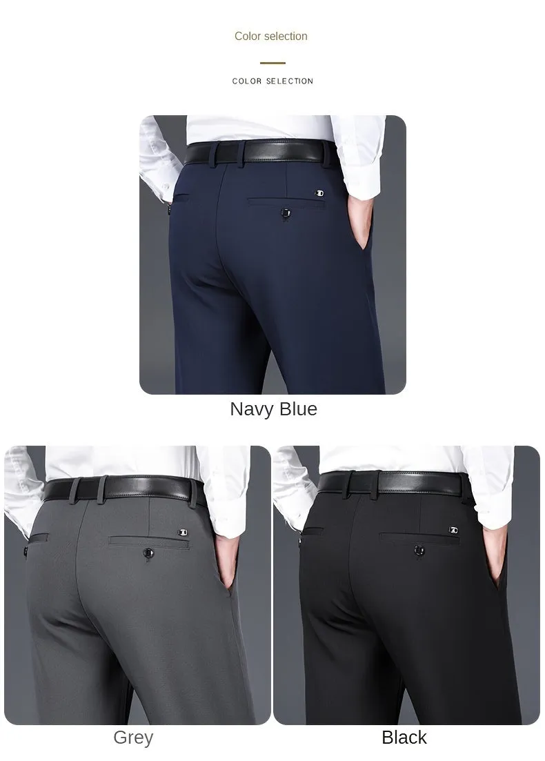 Classic Solid Color Slightly Stretch Dress Pants - Men's Formal Business Pants For Spring And Fall