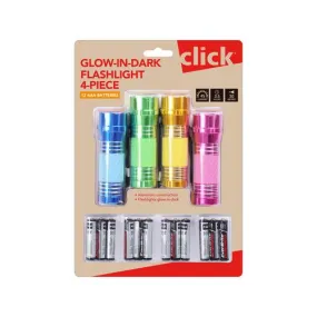 Click Glow In Dark Flashlight - 4 Pack with Batteries