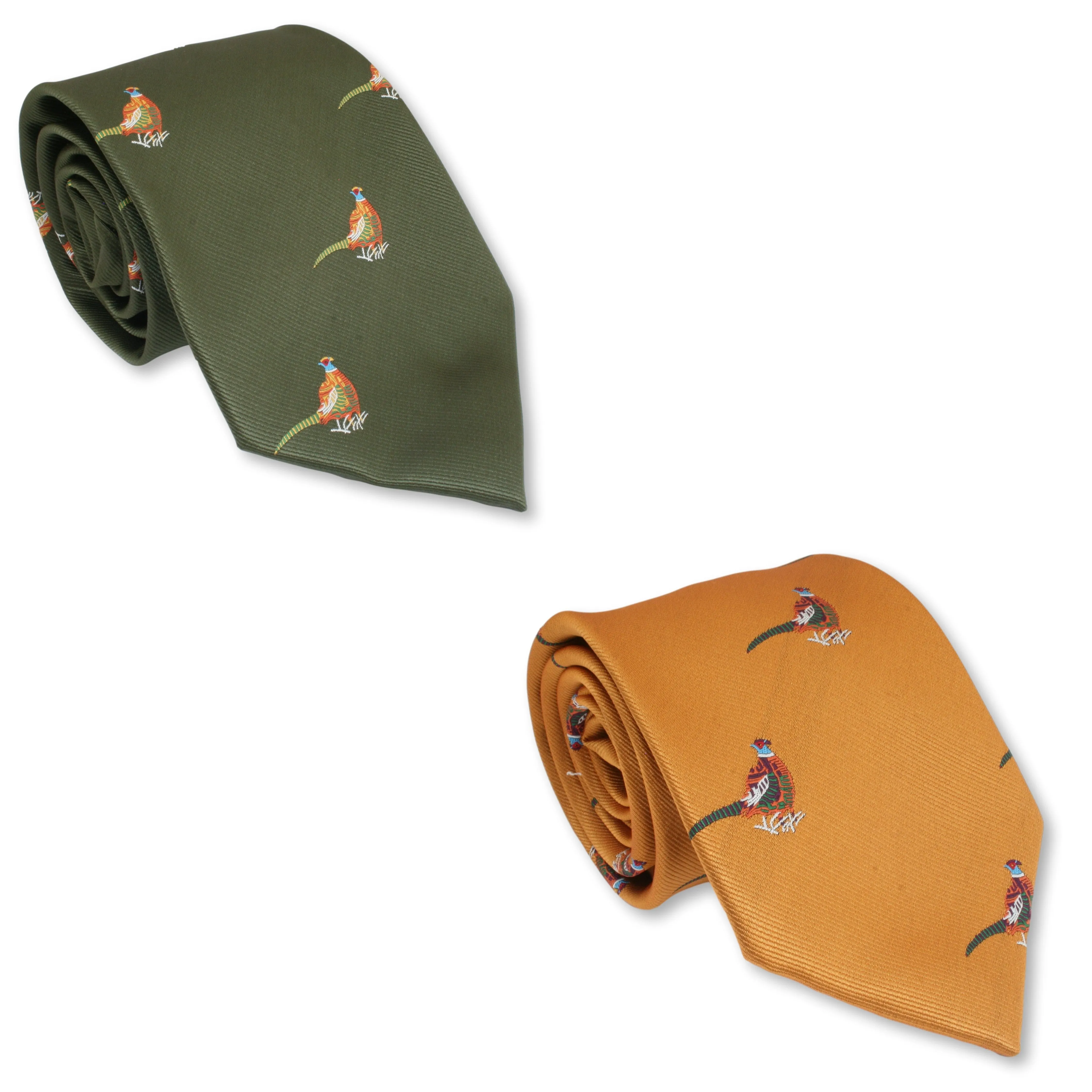 Cock Pheasant Tie Green or Gold Background