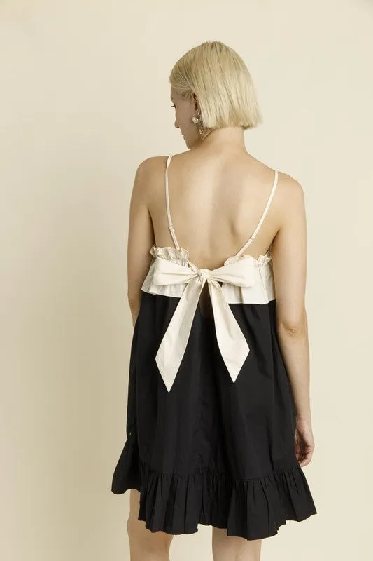 Color Block Ruffle Mini Dress - Black