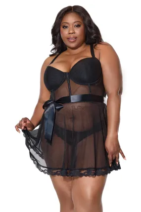 Coquette Queen Sexy Sheer Mesh Padded Underwire Cups Babydoll Black