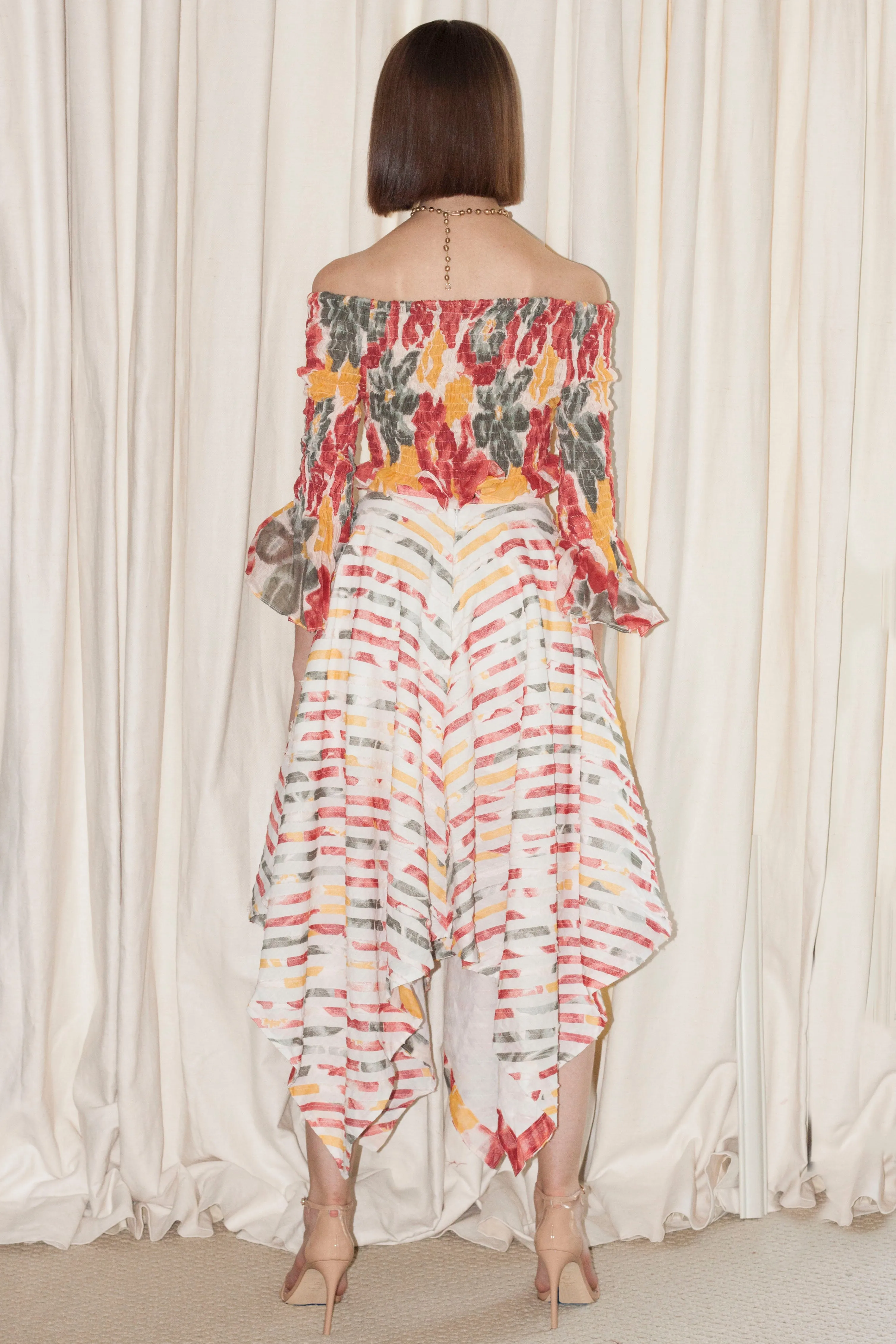 Cotton Asymmetric Stripe Skirt