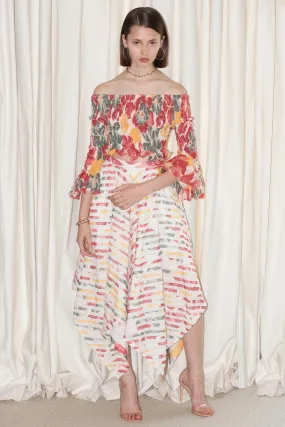 Cotton Asymmetric Stripe Skirt